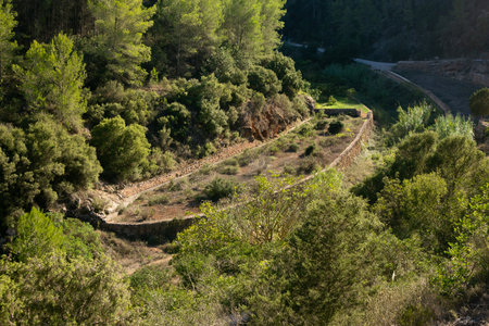 Es Broll in Ibiza Spain an artesian well that uses the water that emerges from the spring to distribute it throughout the valley through a complex system of irrigation ditches.の写真素材