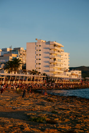 Beautiful sunset in San Antonio Bay on the island of Ibiza in summer.