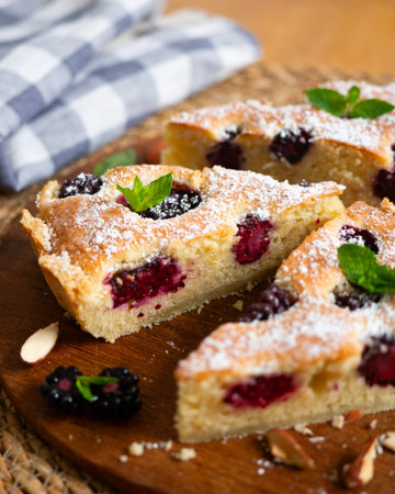 Frangipane tart with red berries.の写真素材
