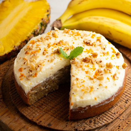 Hummingbird cake is a banana and pineapple-based cake typical of the cuisine of the southern United States.の写真素材