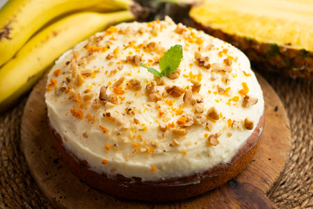 Hummingbird cake is a banana and pineapple-based cake typical of the cuisine of the southern United States.の写真素材