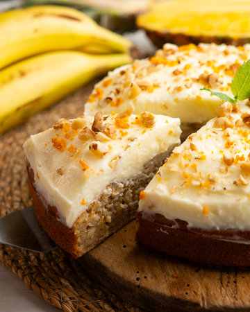 Hummingbird cake is a banana and pineapple-based cake typical of the cuisine of the southern United States.の写真素材