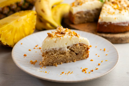 Hummingbird cake is a banana and pineapple-based cake typical of the cuisine of the southern United States.の写真素材