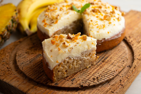 Hummingbird cake is a banana and pineapple-based cake typical of the cuisine of the southern United States.の写真素材