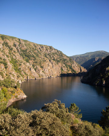 Views of the banks of the Sil Canyon in the Ribeira Sacra from the Souto Chao viewpoint (Galicia, Spain).の写真素材
