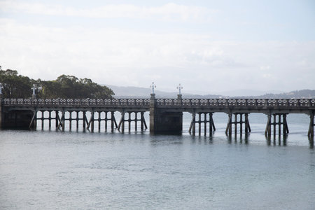 O grove, Spain; 1st September 2025: Bridge that connects the town of O grove with the island of La Toja in Galicia.の写真素材