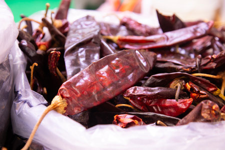 Organic dried chilies at a stall in the San Juan market in Mexico City.