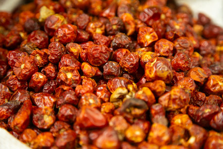 Organic dried chilies at a stall in the San Juan market in Mexico City.