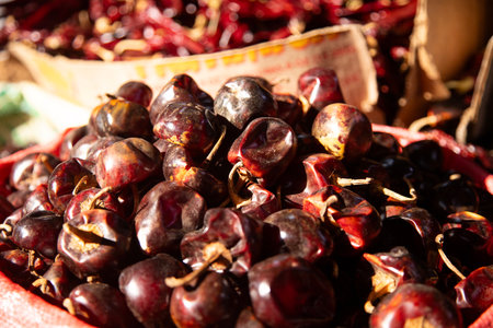 Organic dried chilies at a stall in the San Juan market in Mexico City.