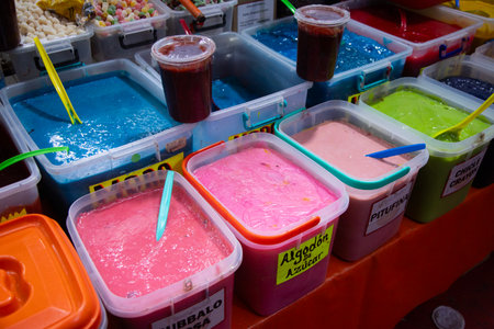Chamoy, or a colorful michelada sauce, is sold at the San Juan Market in Mexico City.