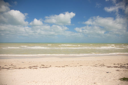 Gulf of Mexico beach in El Cuyo, a fishing village on Mexico's Yucatan Peninsula.の写真素材