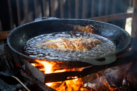 El Cuyo, Mexico; November 1, 2025: Fried fish at a restaurant in El Cuyo, a fishing village on...
