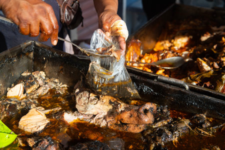 Recado Negro is a dish with meat and a mixture of dried chilies and other spices typical of the Yucatan Peninsula in Mexico.の写真素材