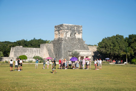 Detailed view of the historic Temple of jaguar at Chichen Itza, Yukatan Mexico.