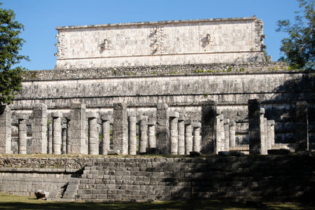 Detailed view of the historic Temple of Warriors at Chichen Itza, Yukatan Mexico.
