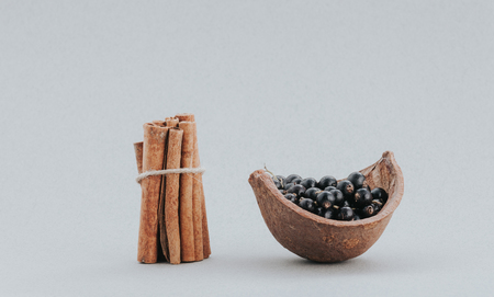Chocolate mousse dessert with blueberries and cinamon sticks, sweets restaurant menu conceptの写真素材