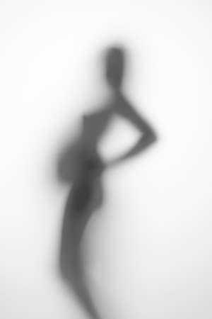 silhouette of a pregnant woman from the side on a light backgroundの写真素材