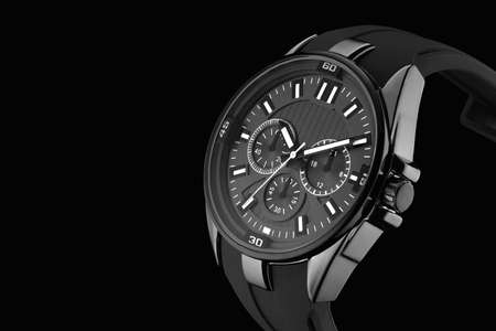 wrist mechanical watch on a black background closeupの写真素材