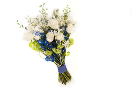 bouquet white roses tied ribbon on a white background. Valentine's Dayの写真素材