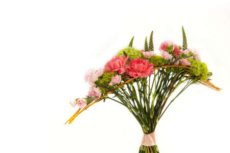 bouquet pink carnation tied ribbon on a white background. Valentine's Dayの写真素材