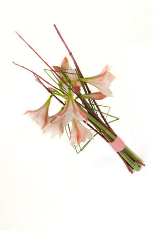 bouquet flowers wild lily tied ribbon on a white background. Valentine's Dayの写真素材