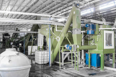 factory equipment for processing and recycling of plastic bottles.の写真素材