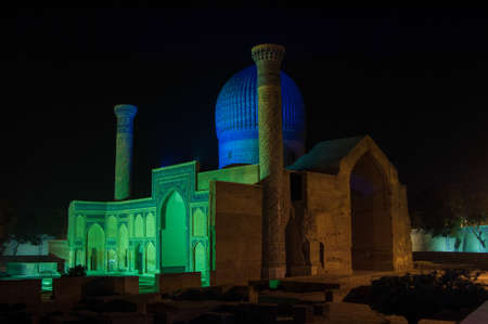 the mausoleum of Amir Timur (the ruler and the conqueror) in the night time. ancient architecture of Central Asiaのeditorial素材