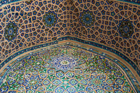 Ceiling arch with traditional ancient Asian mosaic. the details of the architecture of medieval Central Asiaのeditorial素材