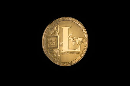 litecoin on black background with copy space. electronic money isolatedの写真素材