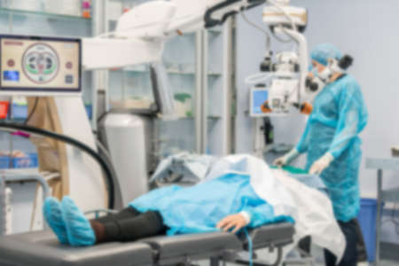 eye surgeons perform surgery on the patient. surgeons at work. medical conceptionsの写真素材