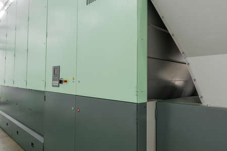 equipment in the processing shop in the textile factory. the door panel. close upの写真素材