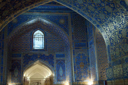 The arch and the internal rooms of the ancient Registan in Samarkand. Ancient architecture of Central Asia. Ancient architecture of Central Asiaのeditorial素材