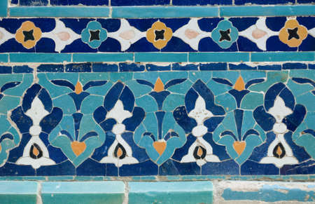 asian old ceramic mosaic. elements of oriental ornament on ceramic tilesの写真素材