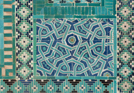 asian old ceramic mosaic. elements of oriental ornament on ceramic tilesの写真素材