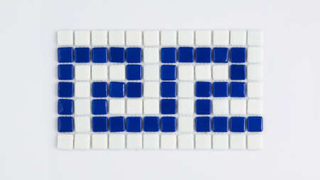 little blue ceramic tile on a white background, top view, majolica. for the catalog