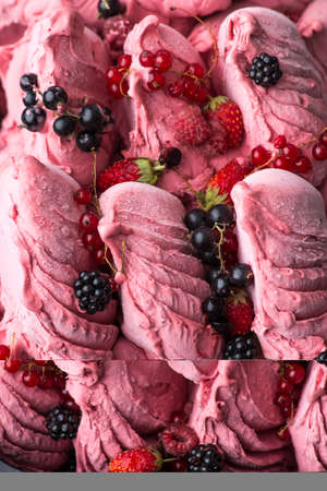 close-up of appetizing ice cream with berries, macro photography