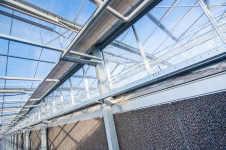 glass roof with filter unit in a modern greenhouseの写真素材