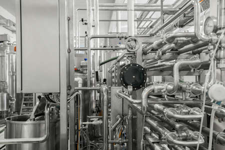 measurement sensors and pipes in the factory. equipment at the dairy plantの写真素材