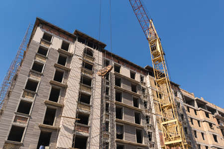 crane on the background of the building under construction