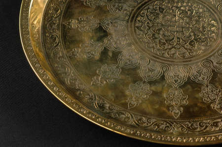 close-up of the tray with Eastern engravingの写真素材
