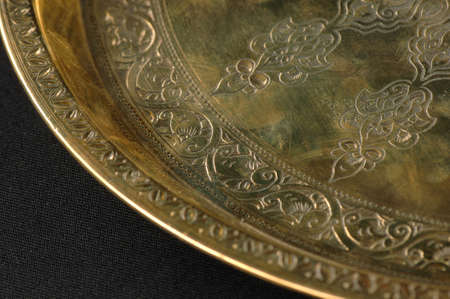 close-up of the tray with Eastern engravingの写真素材