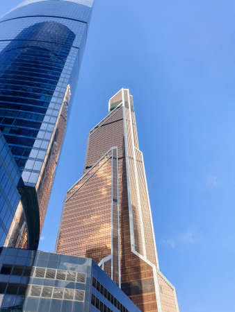 High rise buildings of the business center of Moscow. District Moscow-city against the day sky