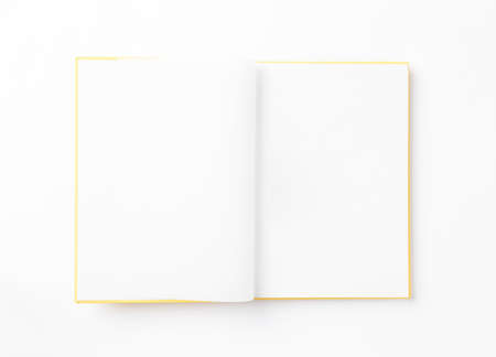 Open empty photo album on white background. Top viewの写真素材