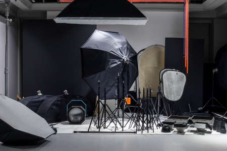 Interior of a modern photo studio. Technics and equipmentの写真素材