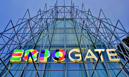 Expo gate in Milano 2015, temporary structure in the center of the townのeditorial素材