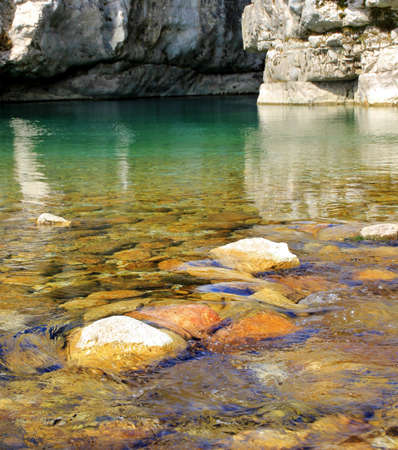 Water cascading over rocks.の写真素材