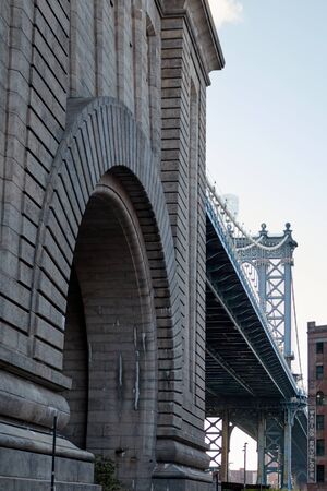 Photo of the Manhattan bridge from a low angle view