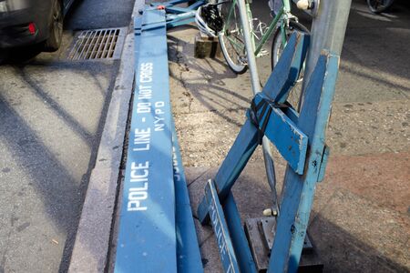 Photo of a police barrier in the floorの写真素材