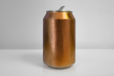 Aluminum Orange Soda Can over White Backgroundの写真素材