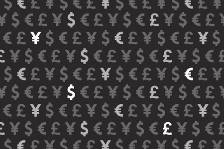 Black Dollar Euro Yen Pound Currencies Pattern Backgroundの写真素材